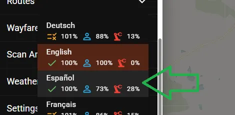 Eligiendo Español en la lista de idiomas