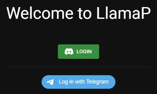 La pantalla de inicio de sesión, con el botón de Discord arriba y el de Telegram debajo