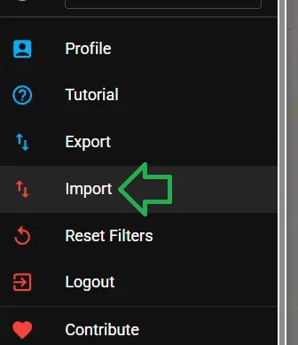 Το κουμπί Import στο κάτω μέρος του Settings