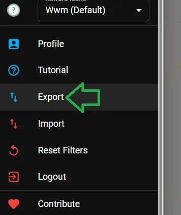 Το κουμπί Export στο κάτω μέρος του Settings